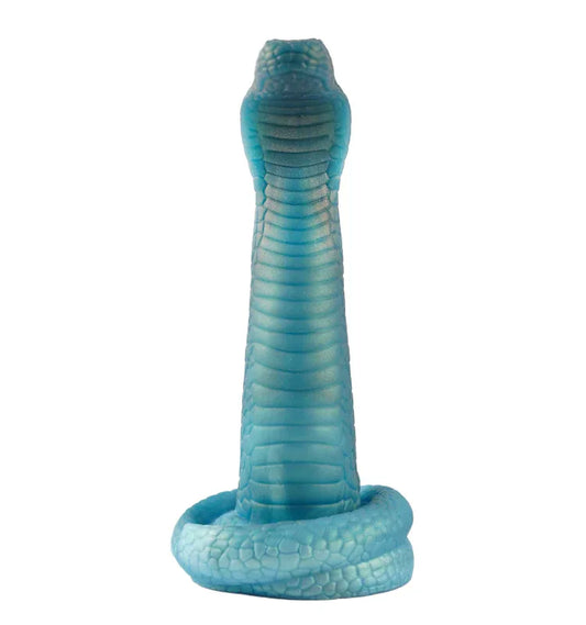 Green 8 Inch Curved Snake Textured Fantasy Dildo -- 39.99 -
